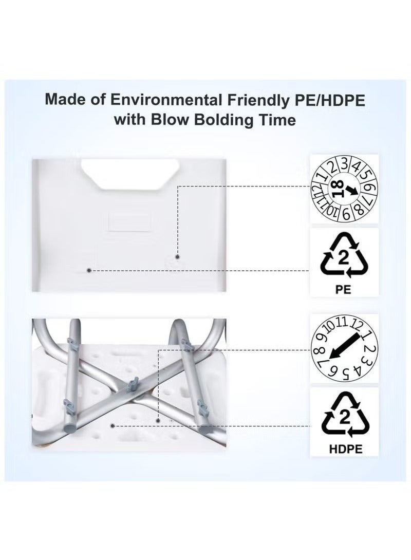بيوينتي كرسي استحمام لكبار السن مزود بمسند ظهر وذراعين، مقعد دش، مساعد استحمام، كرسي مرحاض من سبائك الألومنيوم المضاد للانزلاق، مع قضيب مساعد بالامتصاص المناسب للتقدم في العمر - Image 3